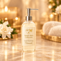Chamomile hand soap with matching cream-and-gold branding