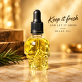 Auntie Ma's skull bottle beard oil on a warm golden background