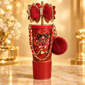 Lady in Red custom bow tumbler with gold chain