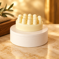 Auntie Ma's men's massage shampoo bar on a warm golden background