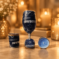 Football fan candle set with candle glass and two small candles on a warm golden background
