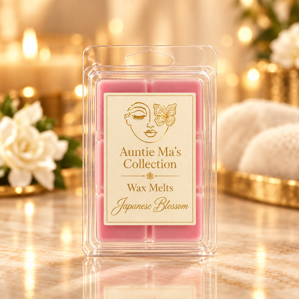 Japanese Blossom wax melts with matching branding