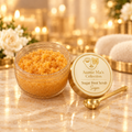 Sugar foot scrub with cream-and-gold lid label