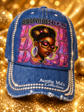 Blue Auntie Ma's Collection rhinestone cap with golden background